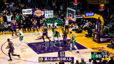NBA湖人队对阵凯尔特人队篮球比赛直播画面